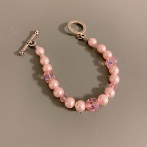 Pink Pearl & Crystal Toggle Bracelet